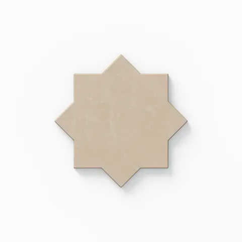 Featuring a soft cement-plaster surface, this warm beige porcelain star tile is finished with a powdery glaze, fitting sun-washed bathrooms and organic modern spaces.