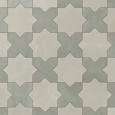 Isabel 11 x 11 Matte Porcelain Tile Star in Silverstone and Cross in Soft Sage