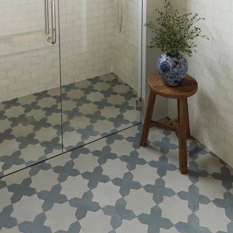 Isabel 11 x 11 Matte Porcelain Tile Star in Silverstone and Cross in Saltwater