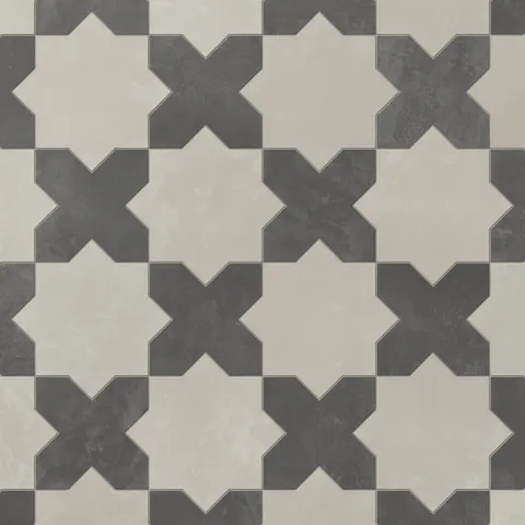 Isabel 11 x 11 Matte Porcelain Tile Star in Silverstone and Cross in Midnight Slate