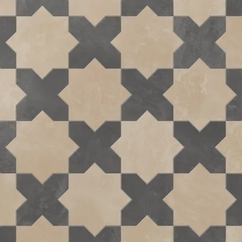 Isabel 11 x 11 Matte Porcelain Tile Star in Sahara Sand and Cross in Midnight Slate