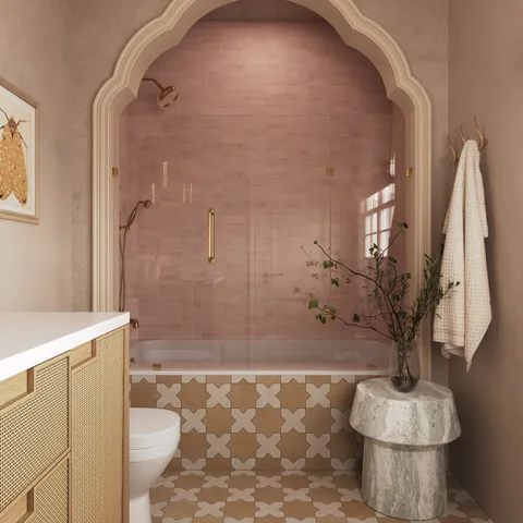 Isabel 11 x 11 Matte Porcelain Tile Star in Golden Sky and Cross in Frosted Linen