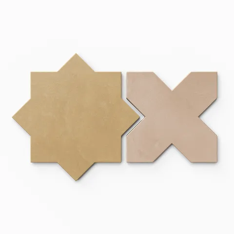 Isabel 11 x 11 Matte Porcelain Tile Star in Golden Sky and Cross in Dusty Rose