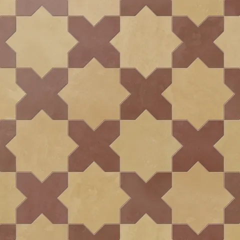 Isabel 11 x 11 Matte Porcelain Tile Star in Golden Sky and Cross in Burnt Umber