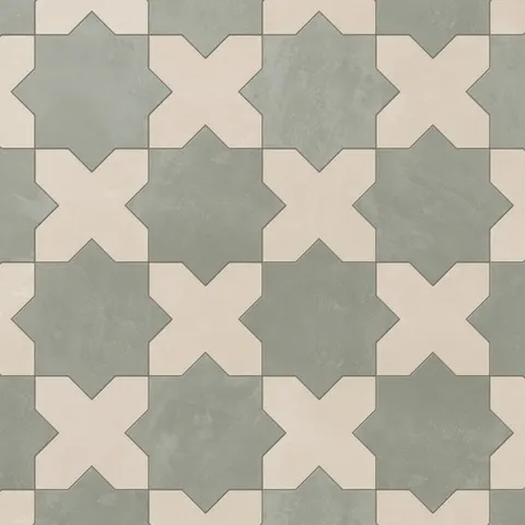 Isabel 11 x 11 Matte Porcelain Tile Star in Soft Sage and Cross in Frosted Linen