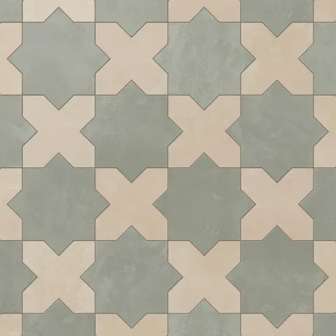 Isabel 11 x 11 Matte Porcelain Tile Star in Soft Sage and Cross in Almond Mist