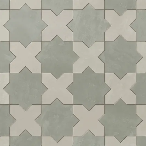 Isabel 11 x 11 Matte Porcelain Tile Star in Soft Sage and Cross in Silverstone