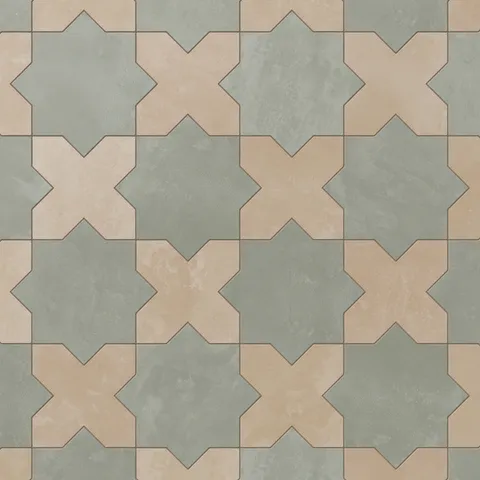 Isabel 11 x 11 Matte Porcelain Tile Star in Soft Sage and Cross in Sahara Sand