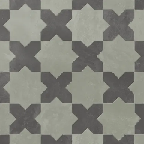 Isabel 11 x 11 Matte Porcelain Tile Star in Soft Sage and Cross in Midnight Slate