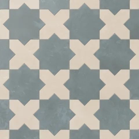 Isabel 11 x 11 Matte Porcelain Tile Star in Saltwater and Cross in Frosted Linen