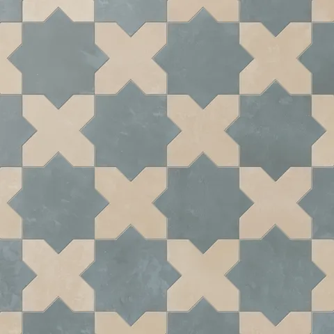 Isabel 11 x 11 Matte Porcelain Tile Star in Saltwater and Cross in Almond Mist