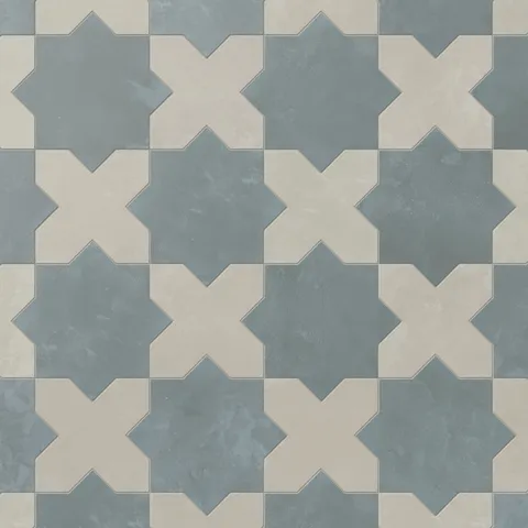 Isabel 11 x 11 Matte Porcelain Tile Star in Saltwater and Cross in Silverstone