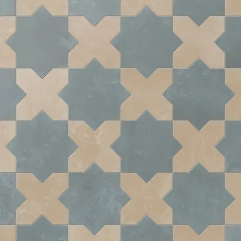 Isabel 11 x 11 Matte Porcelain Tile Star in Saltwater and Cross in Sahara Sand
