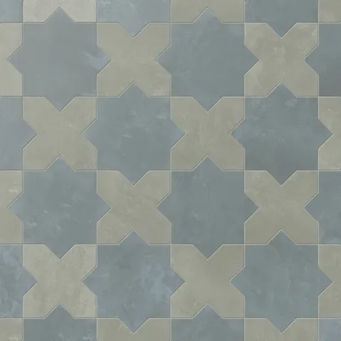 Isabel 11 x 11 Matte Porcelain Tile Star in Saltwater and Cross in Soft Sage
