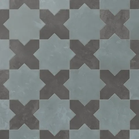 Isabel 11 x 11 Matte Porcelain Tile Star in Saltwater and Cross in Midnight Slate