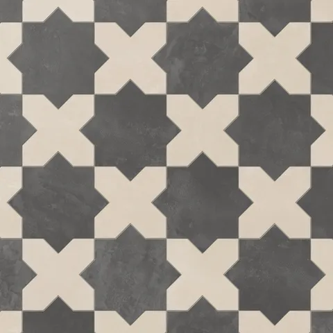 Isabel 11 x 11 Matte Porcelain Tile Star in Midnight Slate and Cross in Frosted Linen