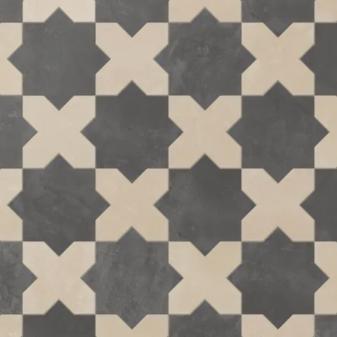 Isabel 11 x 11 Matte Porcelain Tile Star in Midnight Slate and Cross in Almond Mist