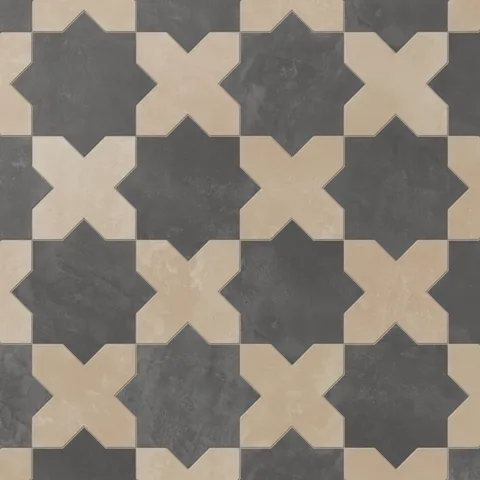 Isabel 11 x 11 Matte Porcelain Tile Star in Midnight Slate and Cross in Sahara Sand