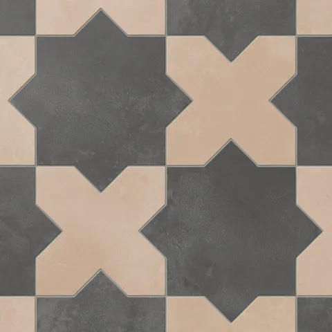 Isabel 11 x 11 Matte Porcelain Tile Star in Midnight Slate and Cross in Dusty Rose
