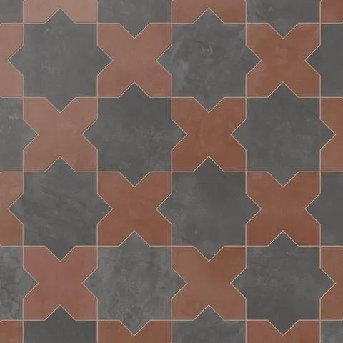Isabel 11 x 11 Matte Porcelain Tile Star in Midnight Slate and Cross in Burnt Umber