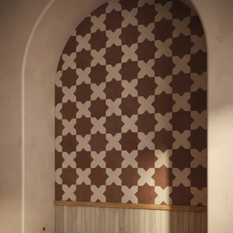 Isabel 11 x 11 Matte Porcelain Tile Star in Burnt Umber and Cross in Frosted Linen