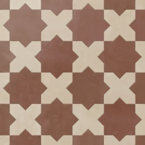 Isabel 11 x 11 Matte Porcelain Tile Star in Burnt Umber and Cross in Almond Mist