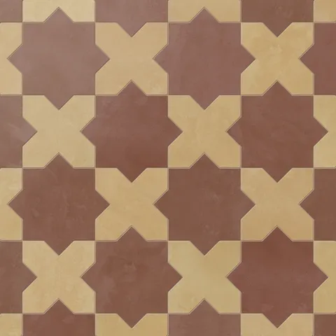 Isabel 11 x 11 Matte Porcelain Tile Star in Burnt Umber and Cross in Golden Sky