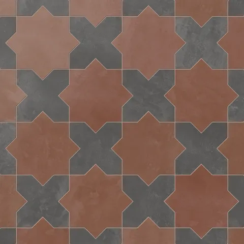 Isabel 11 x 11 Matte Porcelain Tile Star in Burnt Umber and Cross in Midnight Slate
