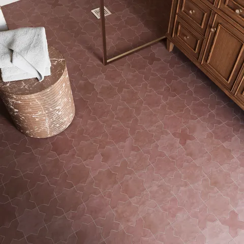 Isabel 11 x 11 Matte Porcelain Tile Star in Burnt Umber and Cross in Burnt Umber