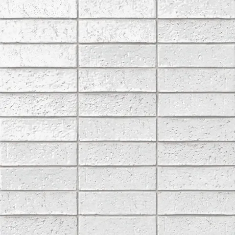Handmade brick tiles with a gleaming white glaze, subtle dimples, pinholes, and organic surface variation.