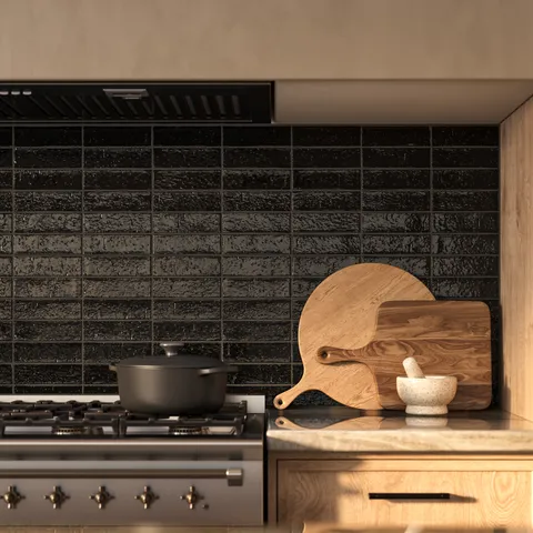 Elias 2 x 8 Glossy Brick Tile in Charcoal