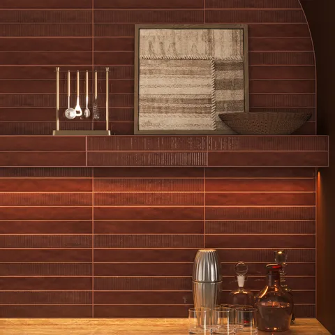 Remi 2 x 17 Glossy Ceramic Tile in Rust