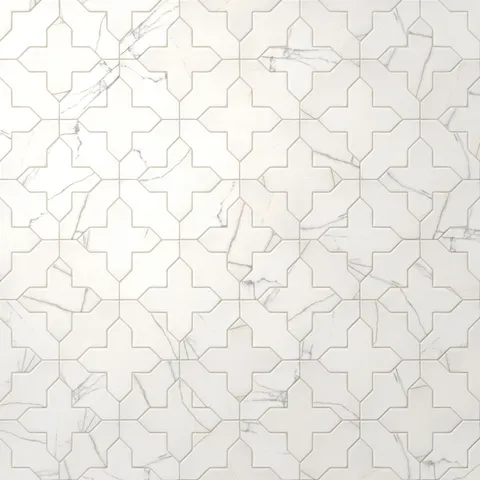 Aslan 8 x 8 Porcelain Tile Shield in Calacatta and Cross in Calacatta