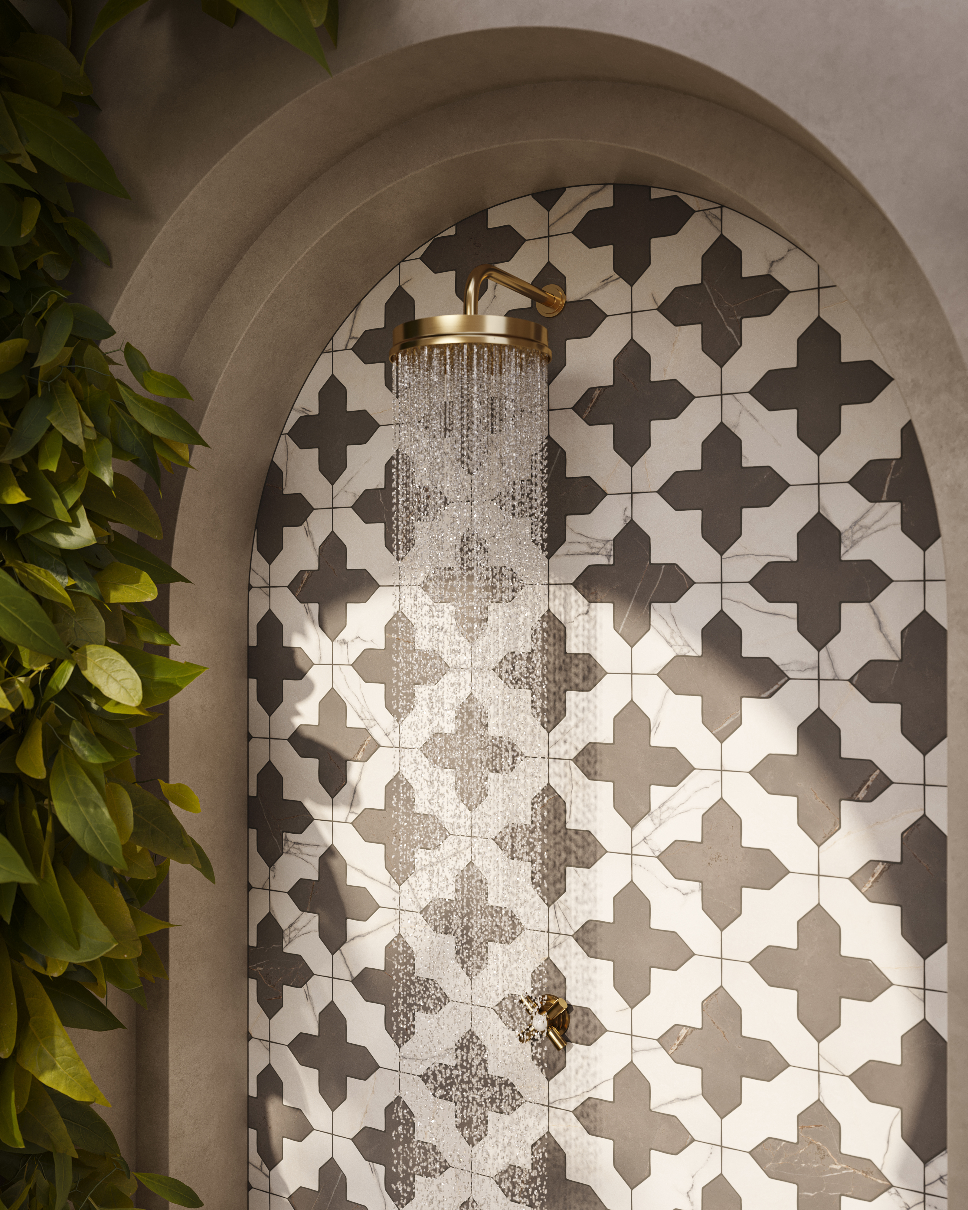 Aslan 8 x 8 Porcelain Tile Shield in Calacatta and Cross in