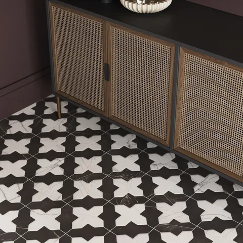 Aslan 8 x 8 Porcelain Tile Shield in Imperial and Cross in Calacatta