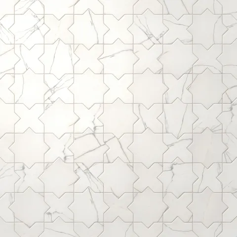 Aslan 6 x 12 Porcelain Tile Star in Calacatta and Cross in Calacatta
