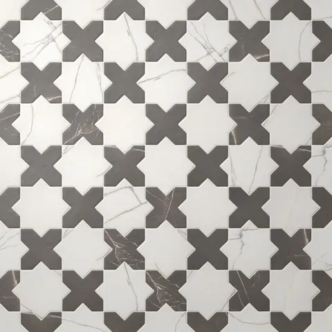 Aslan 6 x 12 Porcelain Tile Star in Calacatta and Cross in Imperial