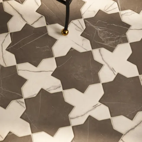 Aslan 6 x 12 Porcelain Tile Star in Imperial and Cross in Calacatta