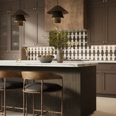 Aslan 2 x 8 Porcelain Tile Shield Checkerboard in Calacatta and Imperial