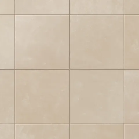 Warm beige porcelain 6x6 square tiles feature soft, earth-drawn color movement and a subtle cement-plaster surface, finished with a powdery matte glaze for bathrooms and kitchens.