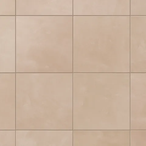 Porcelain 6x6 square tiles in beige with light pink undertones offer quiet color variation and a matte finish, making them a natural fit for cozy, understated spaces.