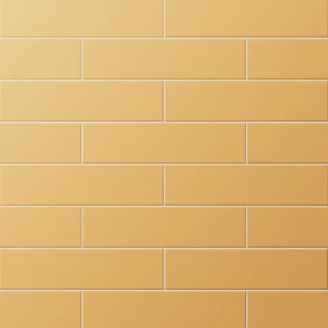 Yellow-orange subway tiles in a classic offset layout with a matte finish, adding sunny warmth to walls or backsplashes.