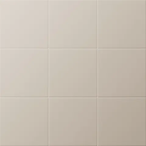 Matte taupe square tiles with a soft beige undertone, offering a warm, neutral base for contemporary or classic designs.