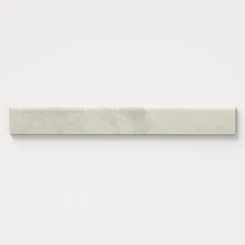 Matte bullnose tile in off-white and soft beige tones with delicate stone-like veining, ideal for finishing edges on walls, showers, or backsplashes with a refined, natural look.