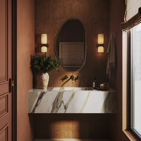 Kai 12 x 24 Fluted Matte Porcelain Tile in Terracotta