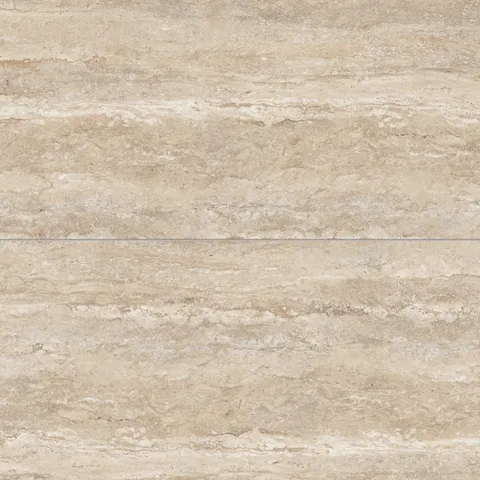 Soft neutral travertine-look porcelain 24x48 matte tile showcasing light tonal variation, horizontal veining, and a natural stone feel.