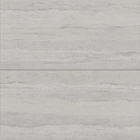 Large rectangular tiles with a subtly textured surface and layered light gray tones, echoing the traces of hand-formed clay.