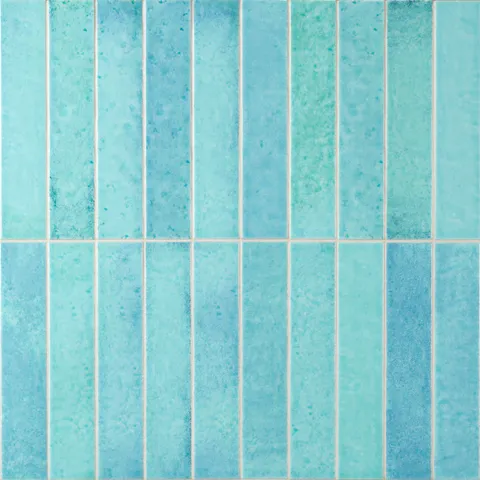 Amelia 2 x 13 Glossy Crackled Ceramic Tile in Aqua