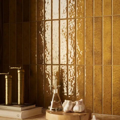 Amelia 2 x 13 Glossy Crackled Ceramic Tile in Turmeric