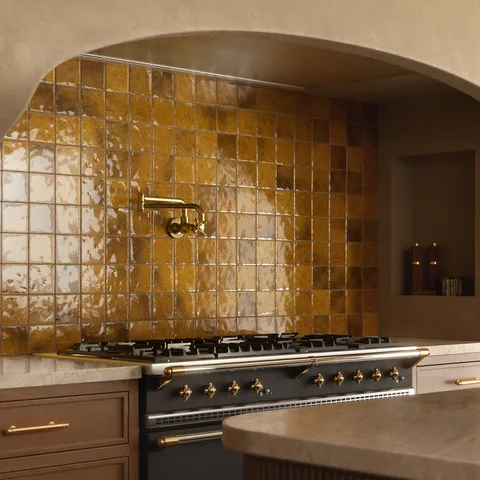 Amelia 4 x 4 Glossy Crackled Ceramic Tile in Turmeric